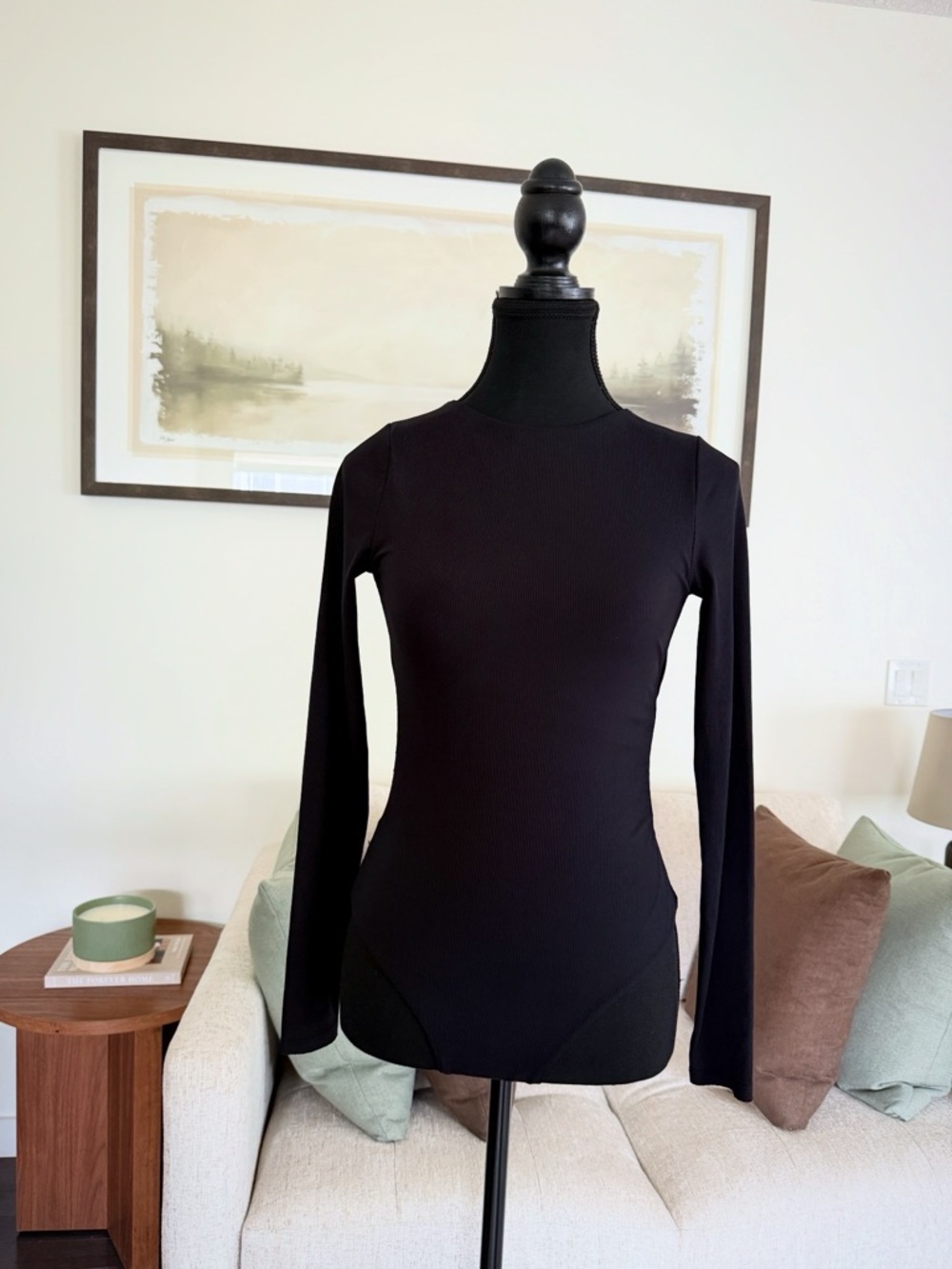 Black Long-Sleeve Ribbed Bodysuit - Classic Women's Top